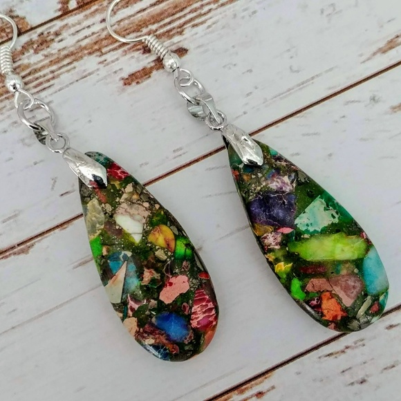 Jewelry - Colorful Sea Sediment Jasper Mosaic Earrings